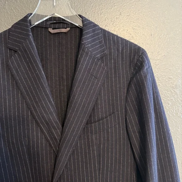 Ermenegildo Zegna Wool Navy Pinstripe Blazer Unlined Size 38 - Picture 5 of 8